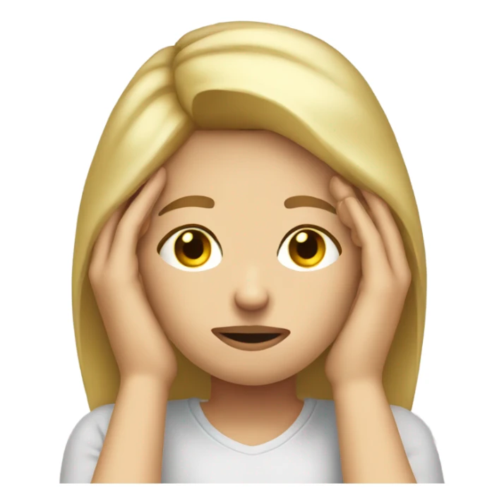 Blonde girl with headache hands on head frown  sticker