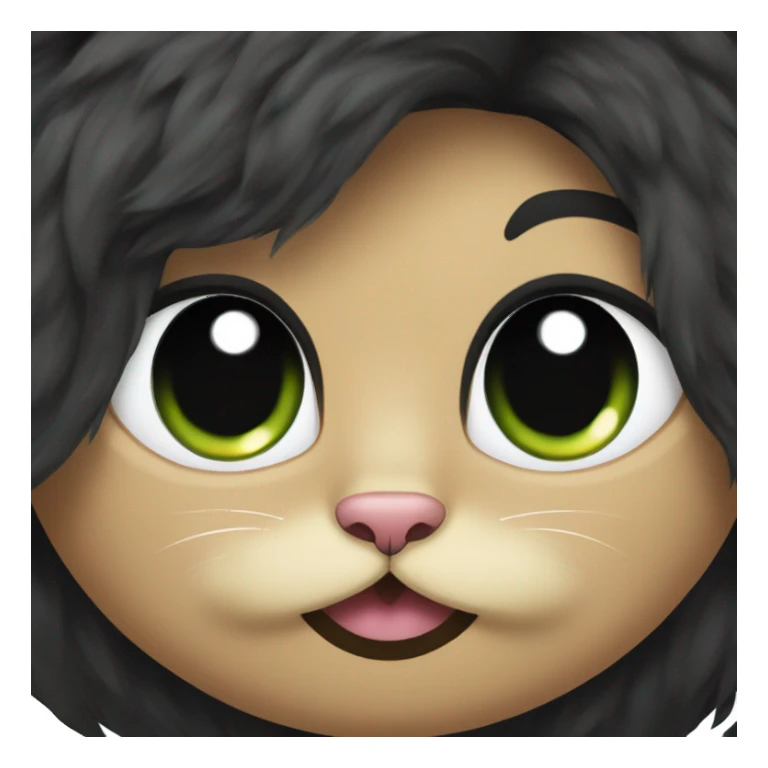 cat with black long haired fluffy girl cat with reen eyes and black fur sticker