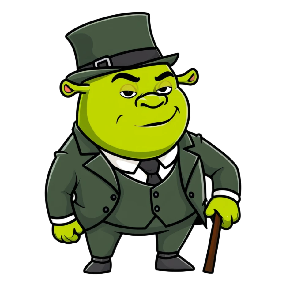 Shrek with a monocle and a mafioso hat sticker