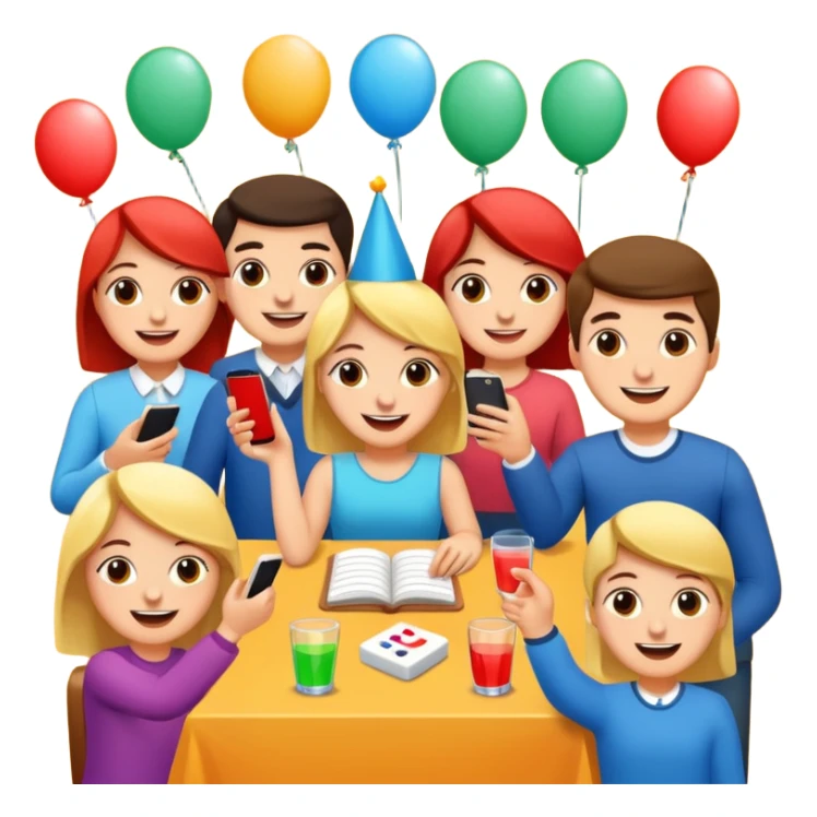 Party quiz with happy people no phone writing blocks sticker
