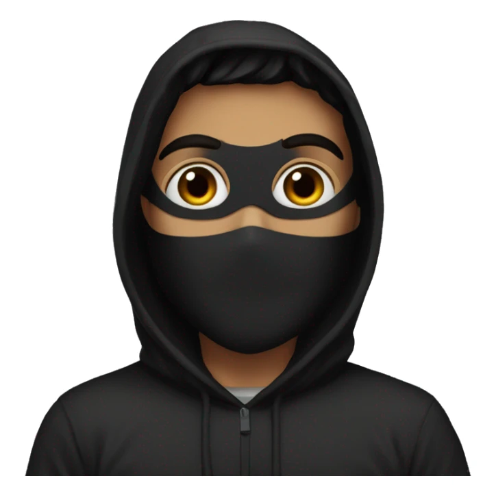arab guy wearing black hoodie with black storm mask sticker