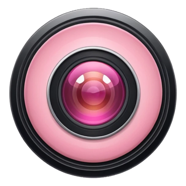 A round camera lens, apple emoji style, minimalist, with highlights, pink, only lens, variant 3 sticker