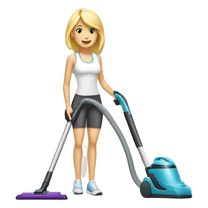 Blonde Caucasian woman vacuuming while wearing athletic wear sticker