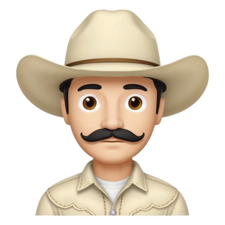 Man with black mustache, wearing white cowboy hat sticker