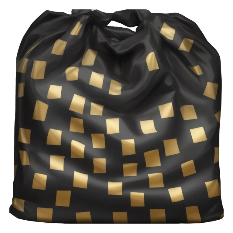 An image of a black plastic bag with diagonal gold stripes. The top part has a cutout handle for easy carrying sticker