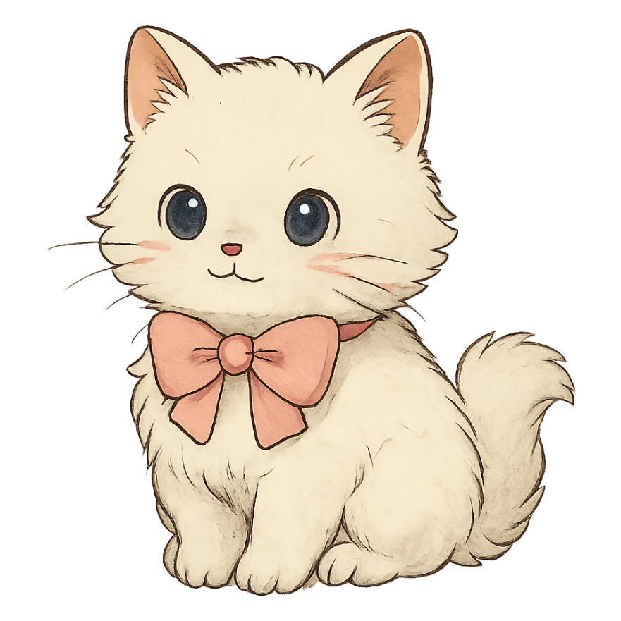 cute fluffy white kitten with a light pink bow sticker