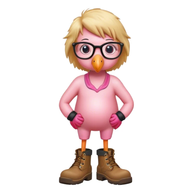 Flamingo with work boots and bushy blond hair and eye glasses sticker