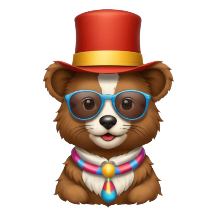a sunglasses animal with circus hat and shirt sticker