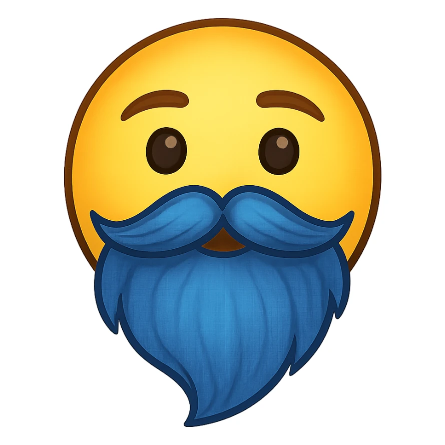 yellow face with blue wizard beard emoji, digital illustration sticker