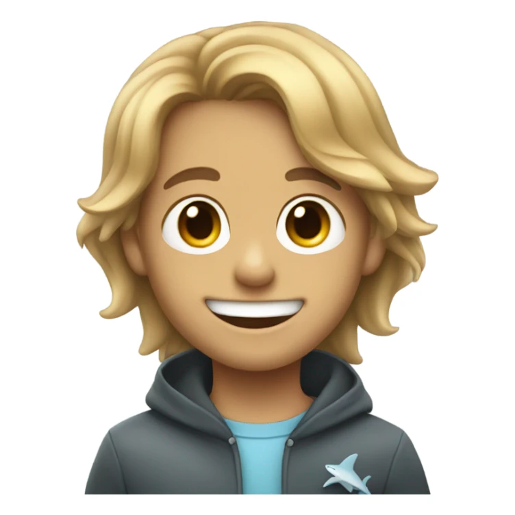 smiling boy with long hair dressed as a shark sticker