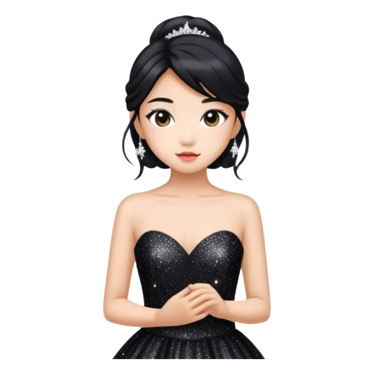 an asian girl with black glittery prom dress sticker