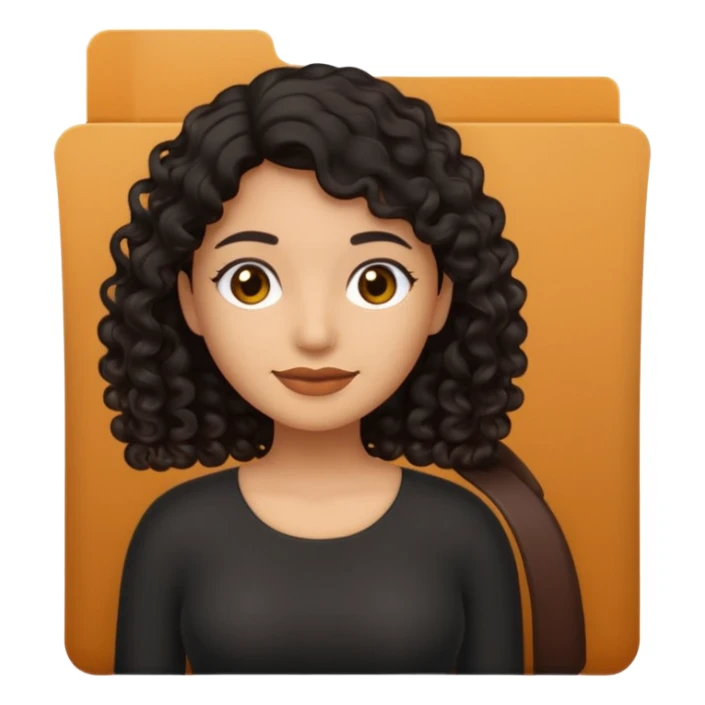 A **simple emoji-style icon** of a **black transparent plastic folder**, sleek and minimal, with **rounded corners**, subtle translucency, soft shading, and a **small logo of a dark canela-skinned latina with curly black hair** on the front.
 sticker