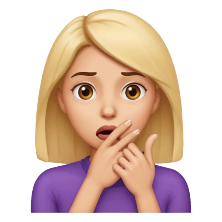 scared woman with her hand on mouth, emoji style, more details, sideways pose sticker