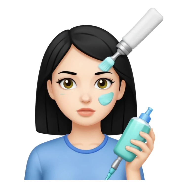 White girl with black hair getting a pore cleaning  sticker