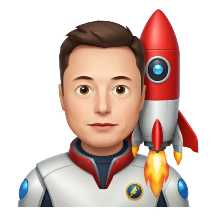 Elon Musk with a rocket apple style emoji sticker