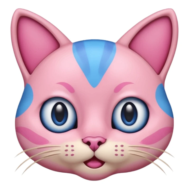 un emoji de lacara de un gato azul con rosa sorprendido sticker