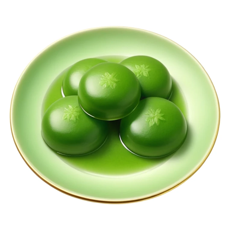 four green spherical warabi mochi on the plate sticker