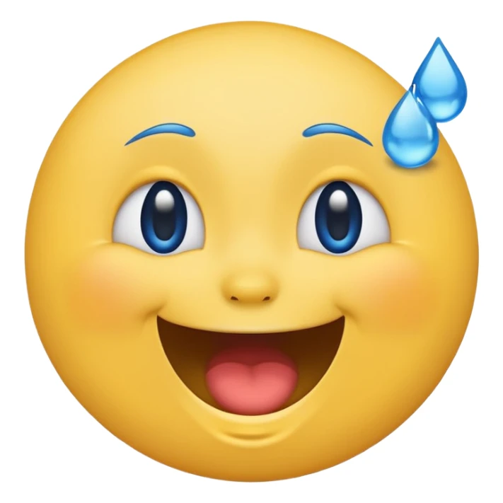 Emoji, yellow round laughing face, blue tears of joy on it  sticker