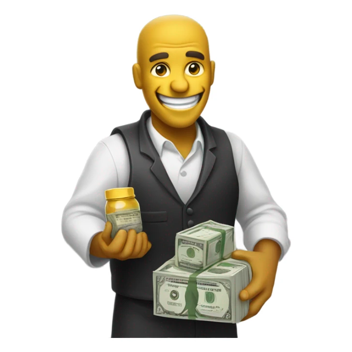 Menacing smile holding money and salt sticker