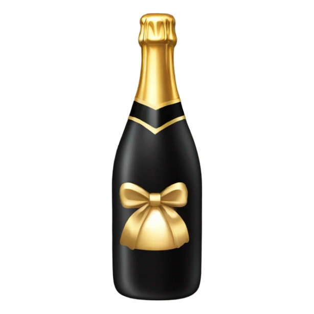 black champagne bottle with gold bow sticker