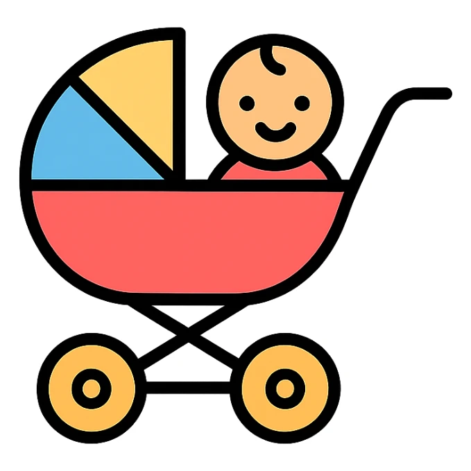 a troller with a baby, color outline icon style sticker