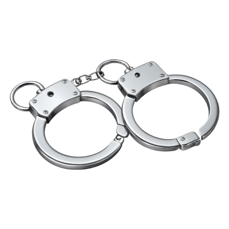 A pair of elegant handcuffs emoji made of silver chrome, smooth rounded design, glossy metallic reflections, luxury fetish aesthetic, minimal iOS emoji style, centered, clean white background sticker