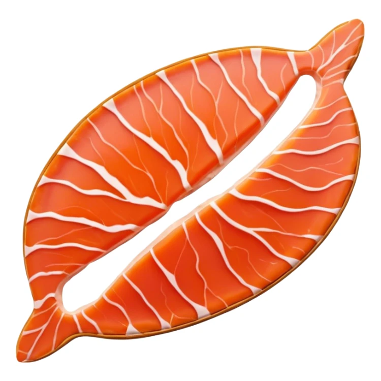smoked salmon slice, thin, smooth translucent, rich orange-pink, irregular natural edges, delicate white marbling, slight folds, soft melt-in-the-mouth, no plate, lemon, or garnish, soft lighting, emoji scale sticker