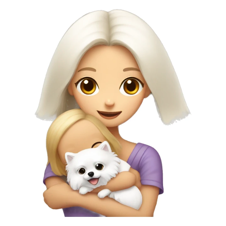 girl hug white Pomeranian sticker
