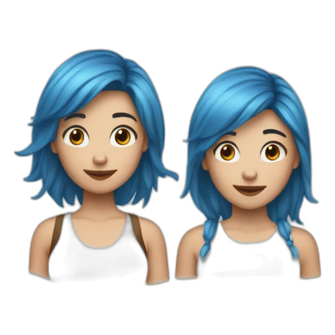 Left blue hair right brown hair girl sticker