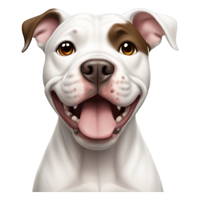 A white pit bull with brown spots and big ears howling sticker