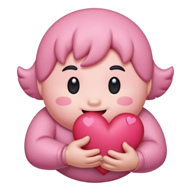 create a chibi sticker of Kirby smiling with a heart in his hands sticker