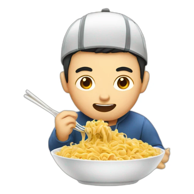 Asian man eating pasta with chopstic sticker