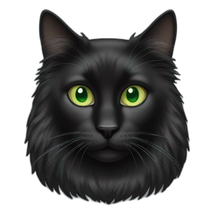 Face of a black cat with long hair and Green eyes sticker