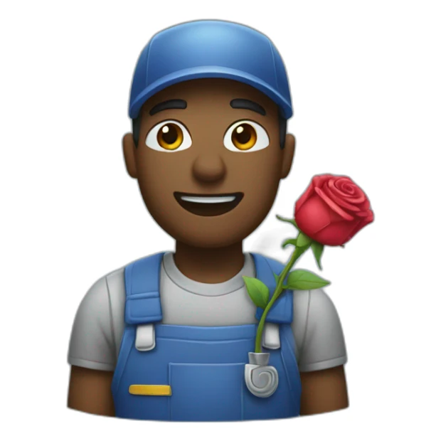 A janitor holding a rose in his mouth sticker