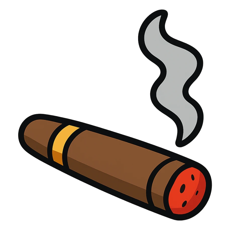 flat toon style lit cigar with bold lines and smoke sticker