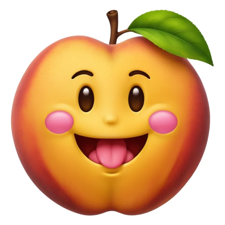 A smiley emoji licking a brown peach emoji sticker