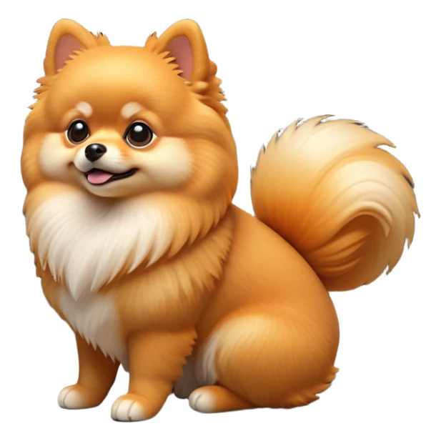 cinematic-[pomeranian]-realistic-full-body-sitting-emoji,-tail-resting-loosely-beside-its-paws,-head-tilted-dramatically, -fluffy-[orange]-fur,-simplified-yet-realistic-focused-features,-highly-detailed,-glowing-with-an-almost-sarcastic-glow sticker