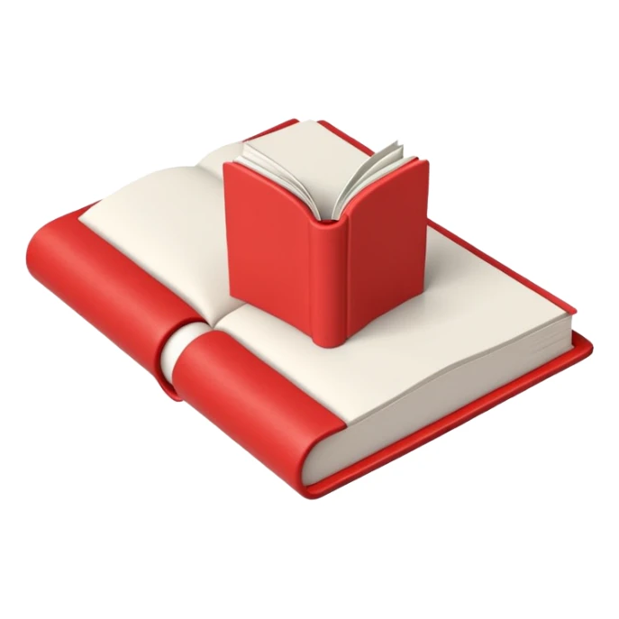 One 3D red open book made of plasticine with blank white pages, top view sticker