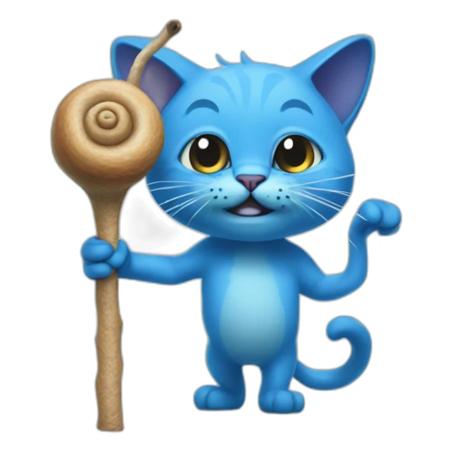 Blue smurph Cat with a snailon a stick sticker