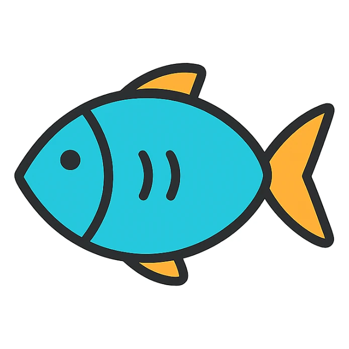 flat icon of a simple fish, minimal color, no gradients sticker