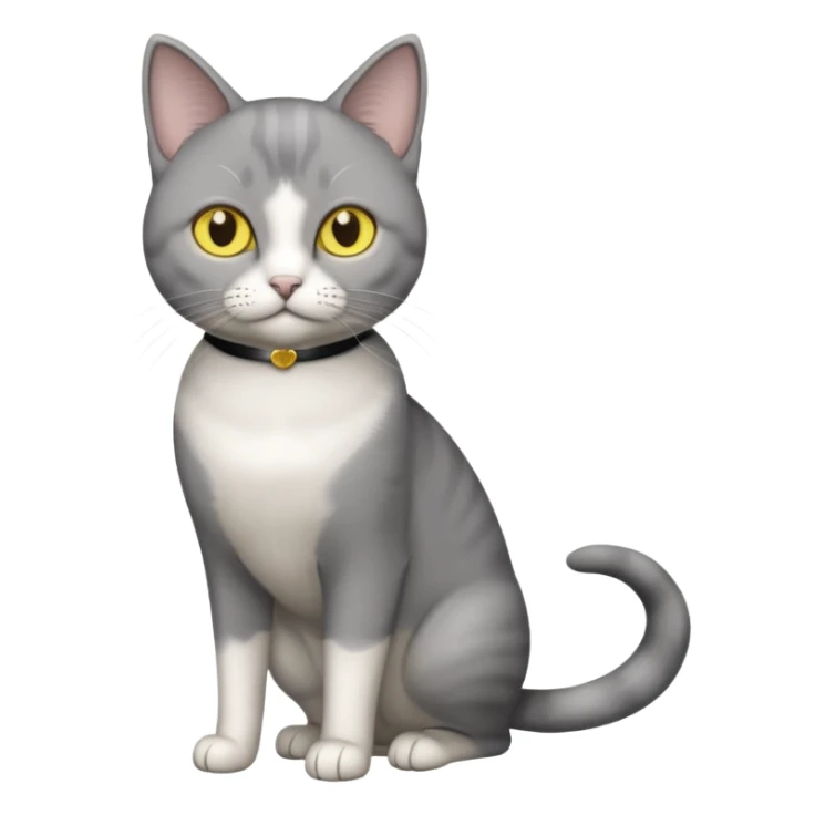Grey tuxedo shorthair cat with yellow eyes standing sticker