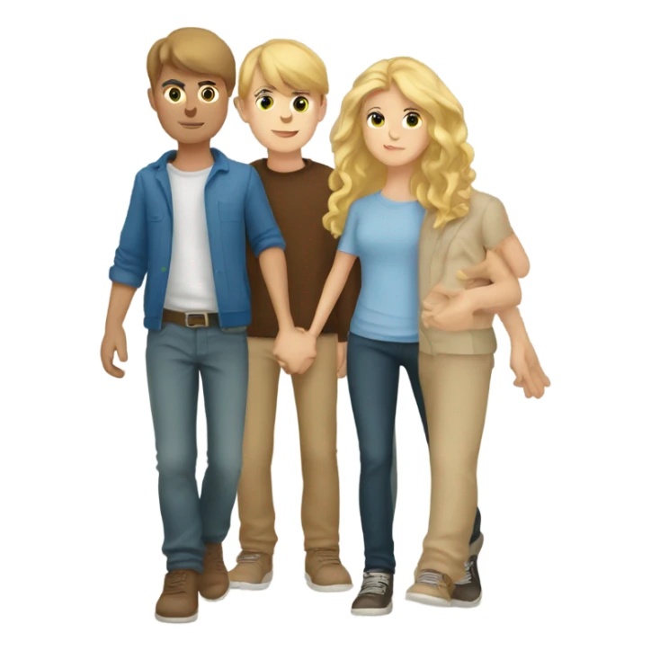 blonde girl with brunet boys holding their hands sticker