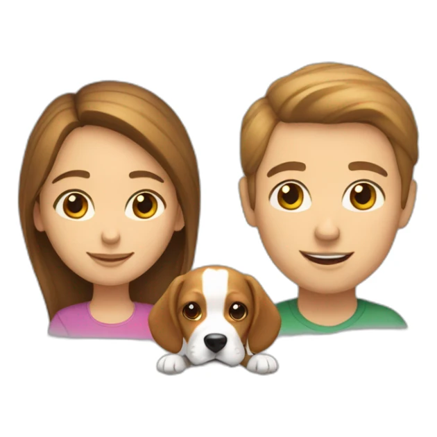 Brown hair White boy and girl with beagle Sit on couch sticker