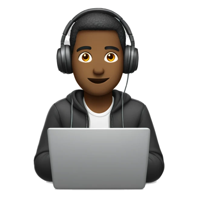 man with laptop and headphones only upper part of body  sticker