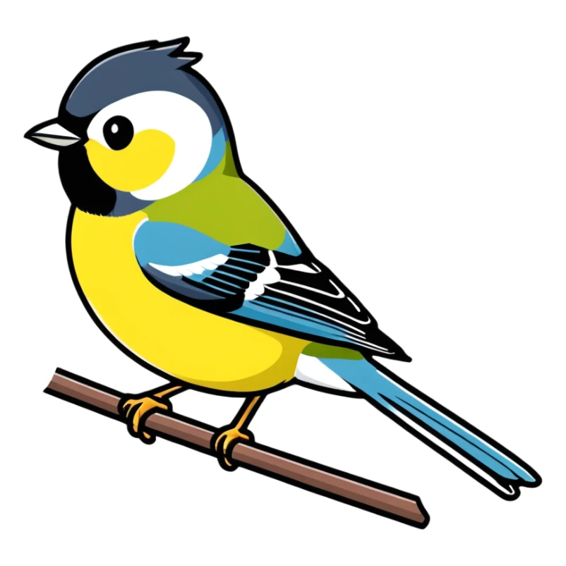Colorful great tit bird with yellow belly sticker