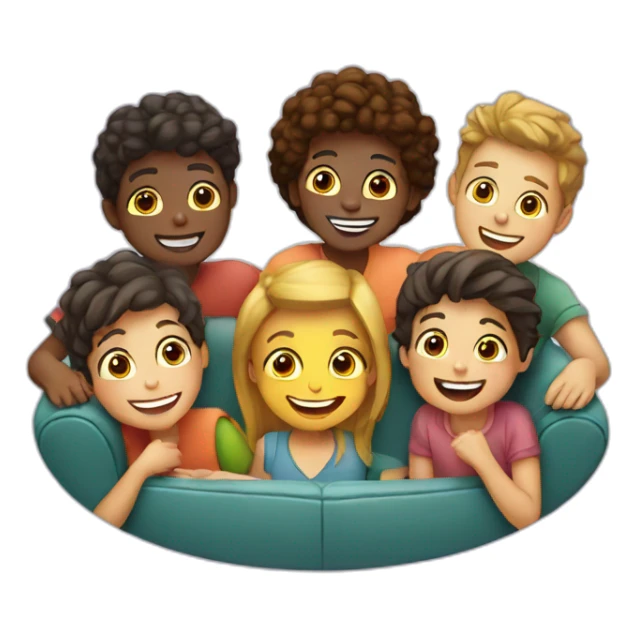 a group of friends watching tv together in a circle smilling sticker