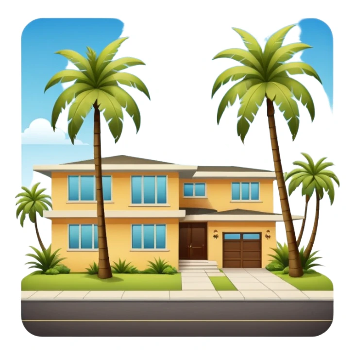 Mid century modern home with palm trees sticker