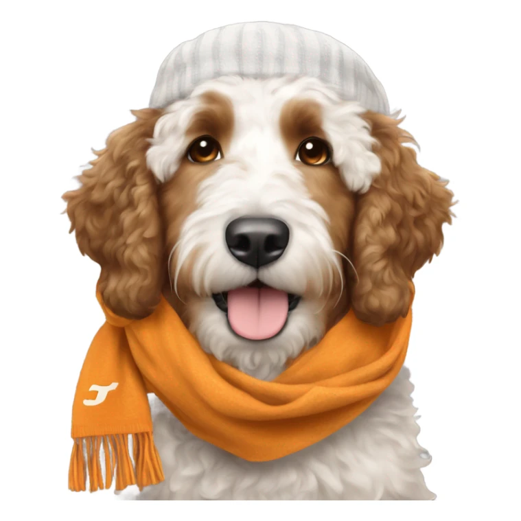 Bernedoodle with University of tennessee hat and scarf sticker