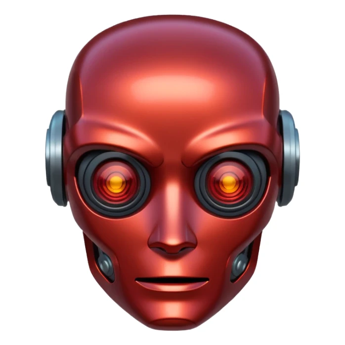 Cyberpunk robot head, redish tint, family friendly sticker
