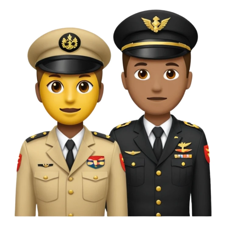 emoji wearing ACU on right half of body with AGSU on the left side of body sticker